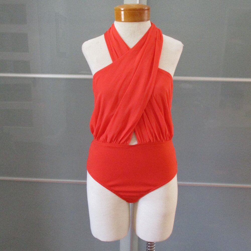 Akira Chicago Criss-Cross Neckline Open Back Bodysuit